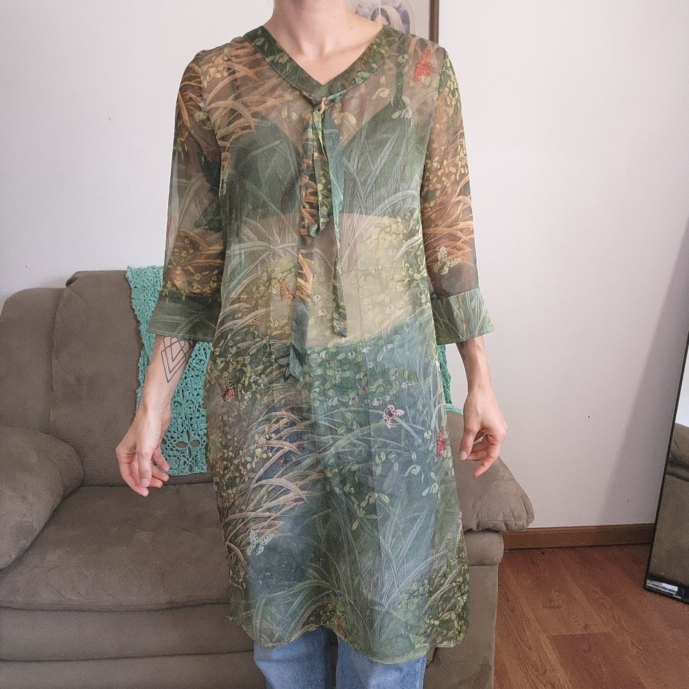 Sheer Butterfly And Floral Midi Dress Size Small/medium